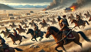 Eine Horde der Xiongnu plündert gewaltsam eine chinesische Stadt