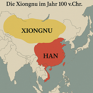 Die geopolitische Lage des Han-Reiches und der Xiongnu im Jahr 100 v. Chr. auf einer Karte